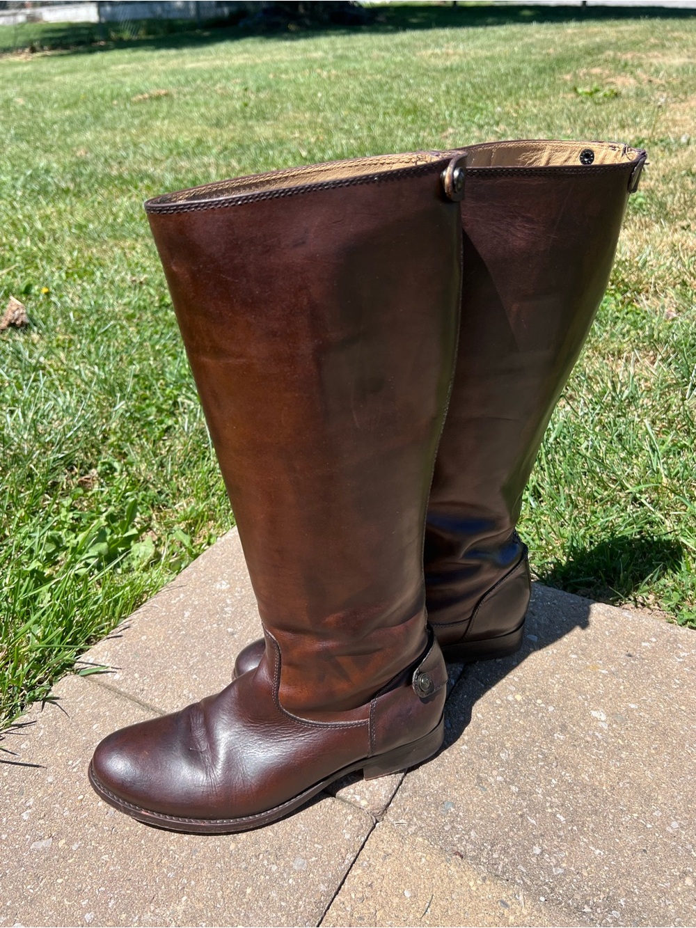 Frye Melissa Button Back Zip Dark Brown Leather Riding Boots Size 7.5B - Picture 12 of 15